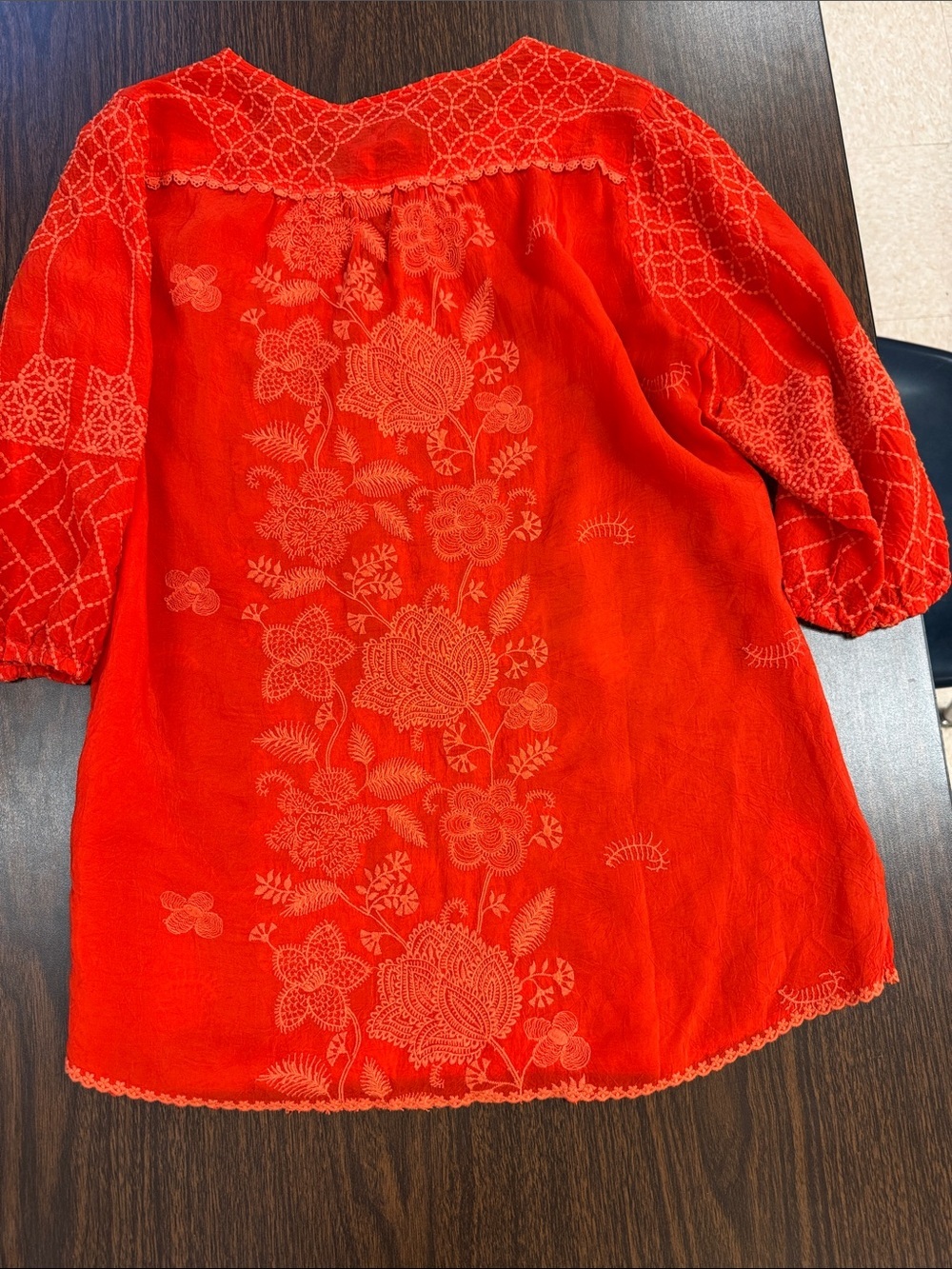 Johnny Was Reddish Orange Embroidered Peasant Tunic - Picture 3 of 3